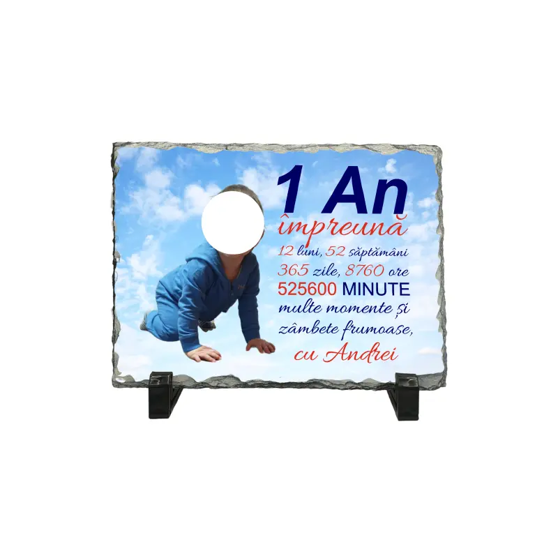 1 an impreuna, piatra ardezie personalizata, cu mesaj model, pap007